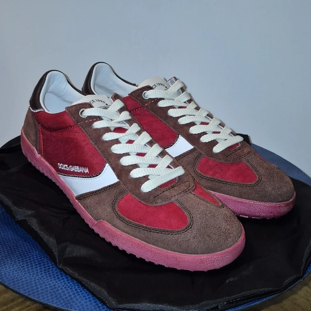Dolce&Gabbana Red Suede&leatherlow Profile Trainers Mens sz.6.5= 8.5wmn (#1741)